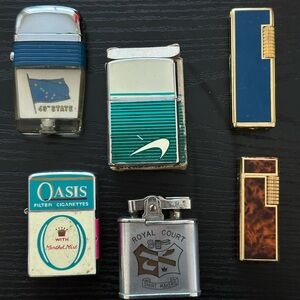 🔥 Vintage Mid-Century Lighter Lot – 6 Pc Advertising & Designer Collection
